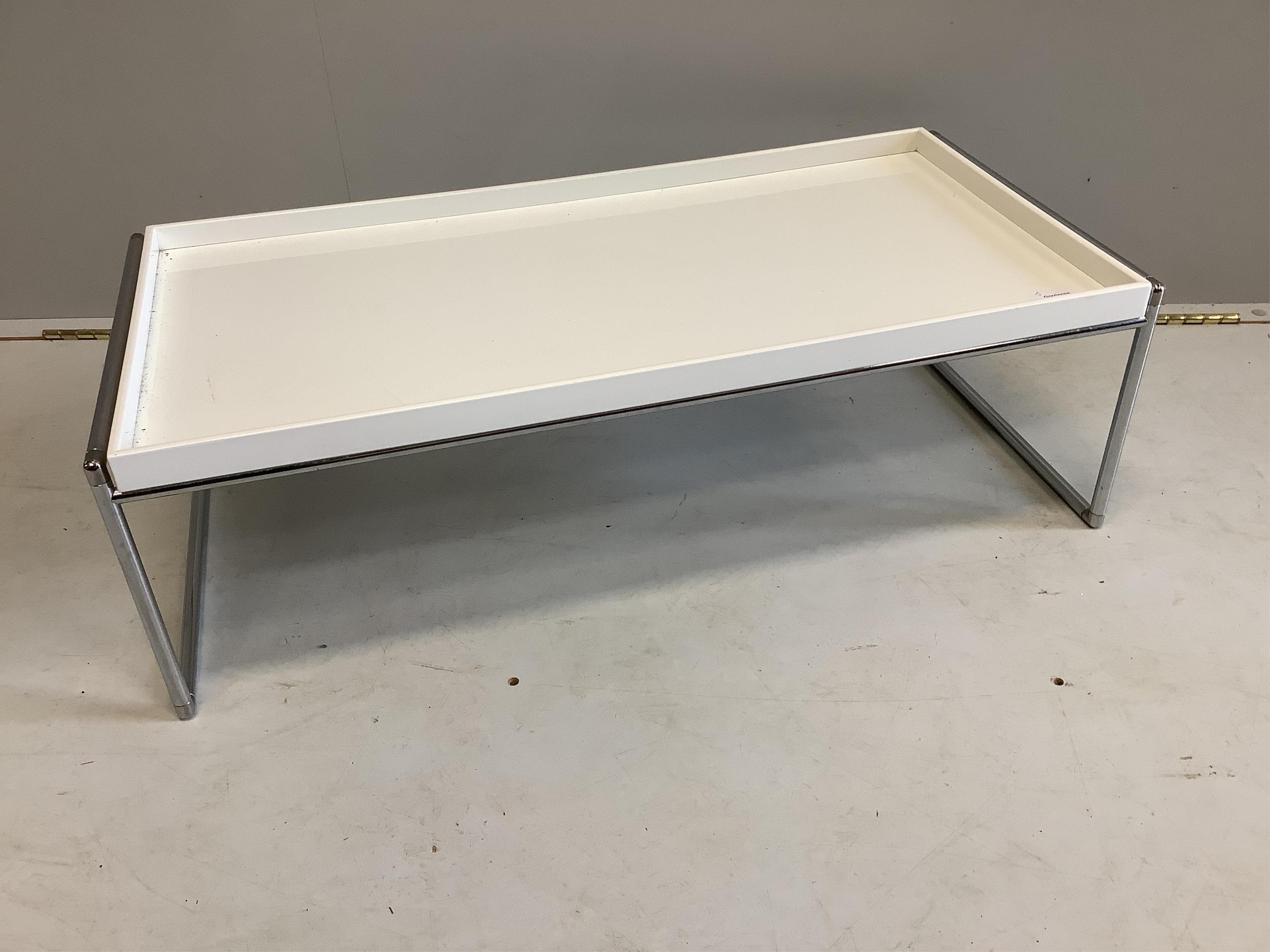 An Italian chrome and melamine coffee table, width 83cm, depth 40cm, height 25cm